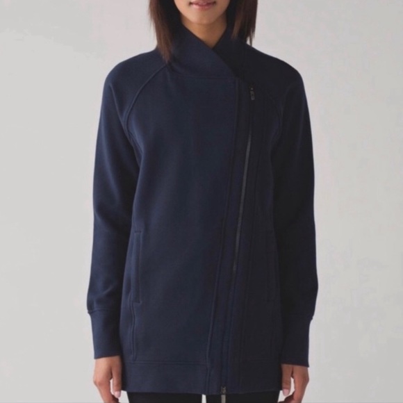 Lululemon Back To It Wrap Jacket Side Zip Pockets Cotton Fleece Inkwell Cozy 6 - Picture 2 of 7